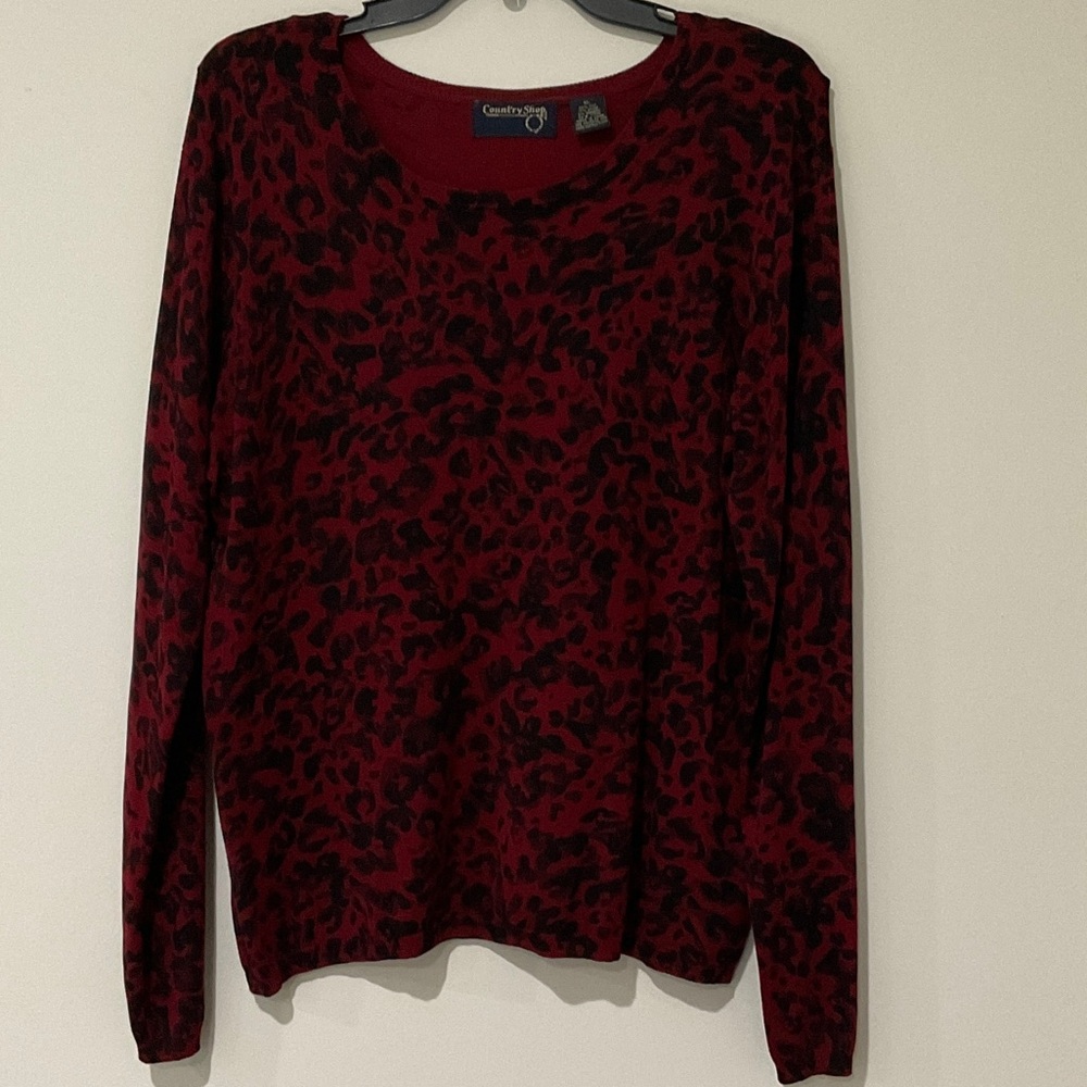 Marshall Fields Country Shop Silk Blend Red and Black Leopard Print Sweater Y2K